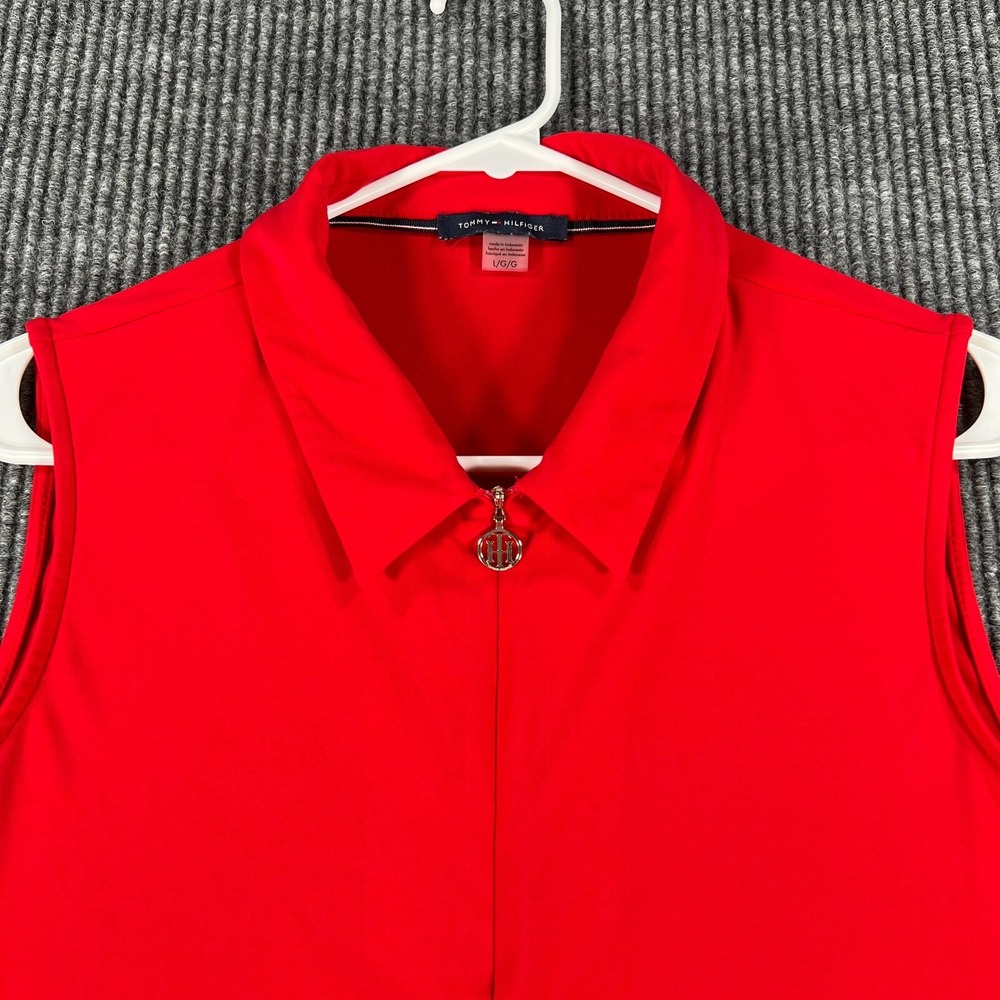 Tommy Hilfiger Polo Shirt Womens Large Red Sleeveless Casual 1/4 Zip Outdoor